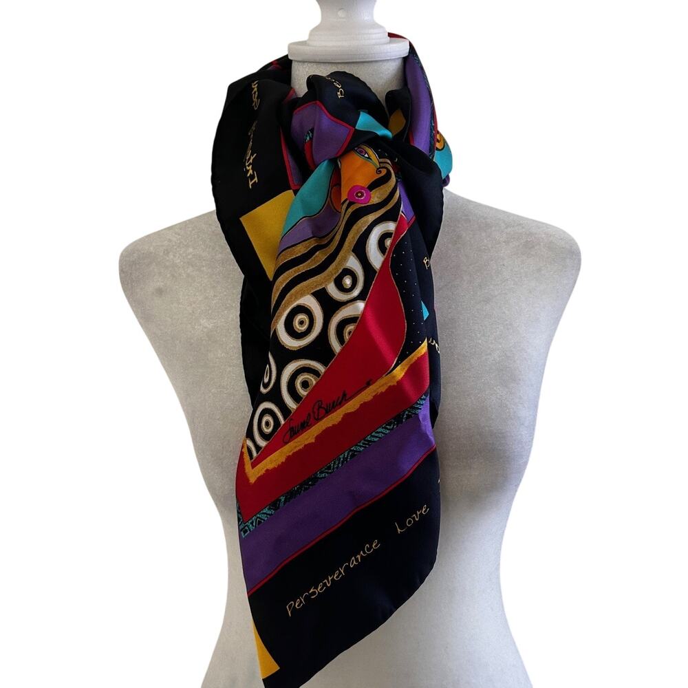 Laurel Burch Silk Scarf Signed Colorful Art Square Vintage Collectable - Picture 2 of 11